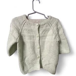 Handmade 3t light pastel green unisex cardigan with smiley face buttons